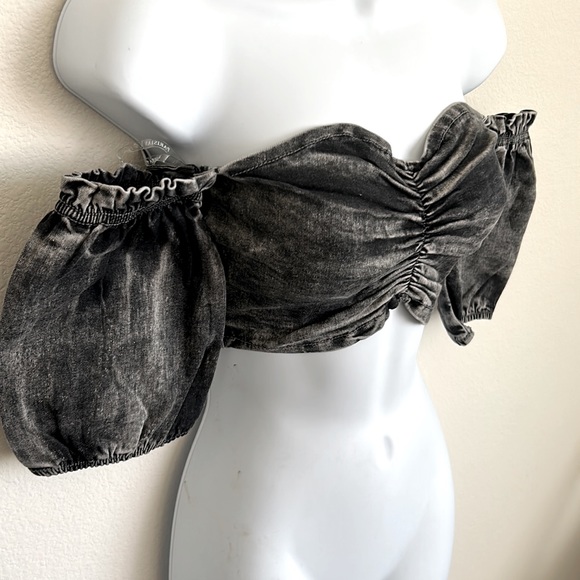 High quality Denim Ruched Short sleeved Bandeau Top - Picture 7 of 15